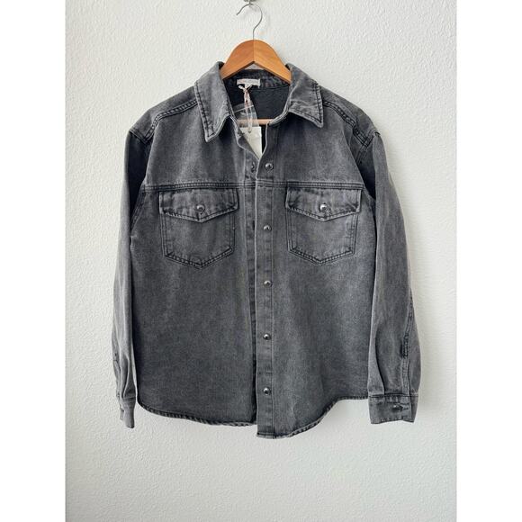 Black Denim Jacket-NWT- Oversized-Size Small B132 - Picture 1 of 6